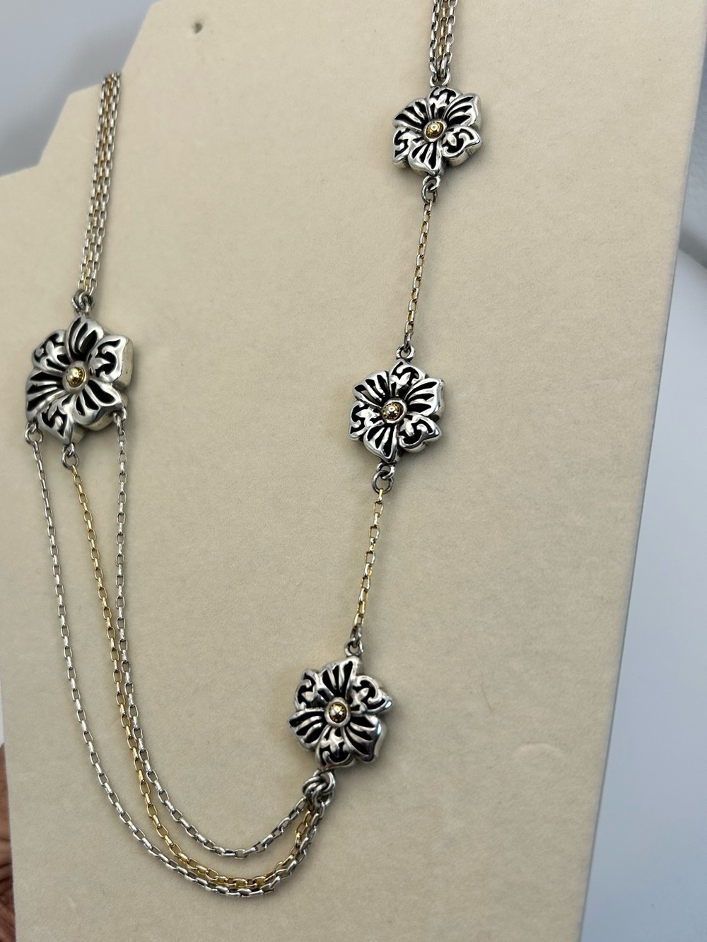 Brighton Shadow Garden Necklace 28" Two-tone Silver Gold Plated Floral
